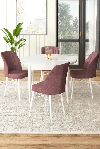 Dining Table & Chairs Set (5 Pieces) Rox - White, Dusty Rose