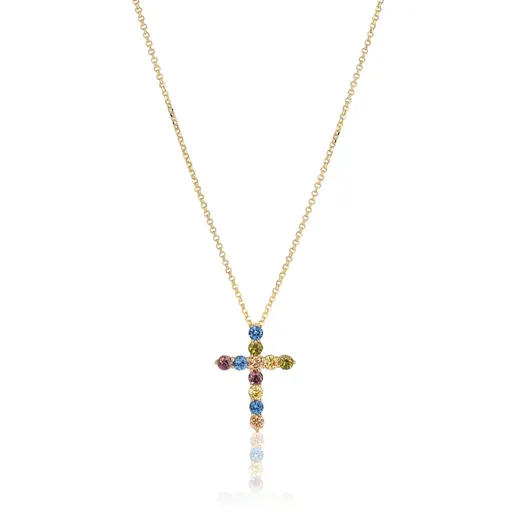 Sif Jakobs Pozlacený náhrdelník s křížkem a zirkony Belluno SJ-N2394-XCZ-YG