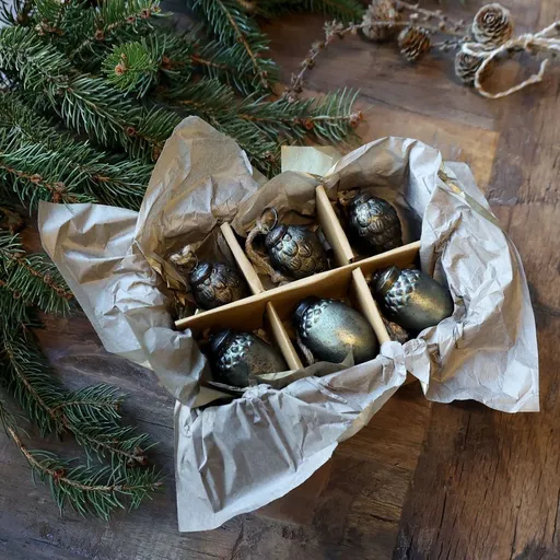 6ks zelená antik skleněná vánoční ozdoba šiška a žalud ChicAnt - Ø 3,5*5,5 cm Chic Antique