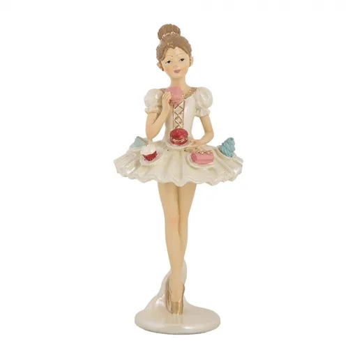 Béžová antik dekorace Ballerina s dortíčky na sukni - Ø 10*24 cm Clayre & Eef