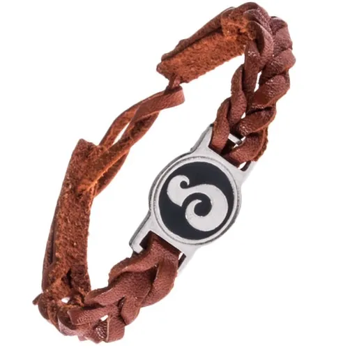 Náramek z kůže - karamelově hnědý, esovitý ornament