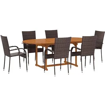 7dílný zahradní jídelní set polyratan hnědý, 3070757 (3070757)
