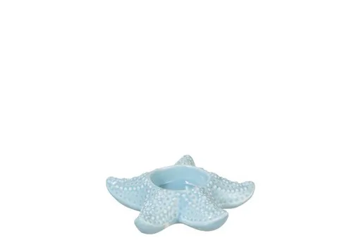 Modrý keramický svícen mořská hvězdice - 7*8 cm J-Line by Jolipa
