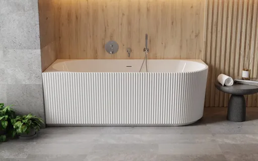 BESCO Volně stojící vana DENAYA bílá, sifon se štěrbinovým přepadem Barva Bílá, Barva sifonu Zlatá, Rozměr vany 150 × 75 Způsob provedení Levé VANDENA150LZ