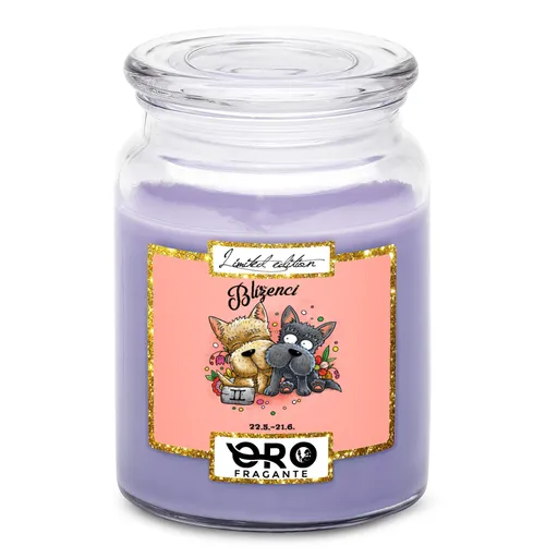 Svíčka Psí znamení – blíženci (Vůně svíčky: Levandule)