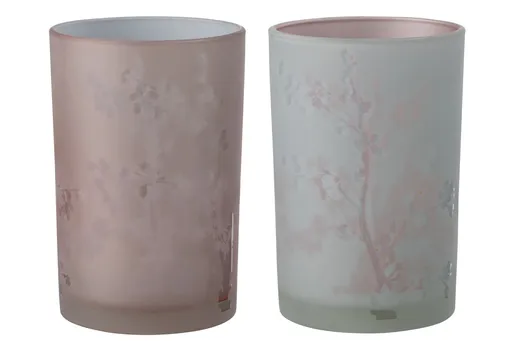 2ks růžový a modrý skleněný svícen na čajovou svíčku Sakura - Ø 12*17cm J-Line by Jolipa