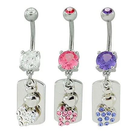 Piercing do pupíku DOG TAG se srdcem - Barva zirkonu: Čirá - C