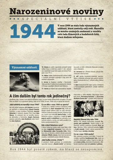 Narozeninové noviny 1944 s vlastním textem a fotografií, S fotografií a textem