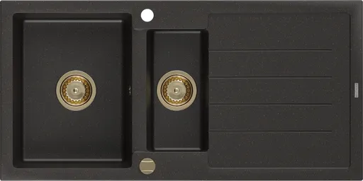 MEXEN/S Andres granitový dřez s odkapávačem 1000 x 500 mm černá/zlatá metalik, zlatý sifon 6515101510-75-G