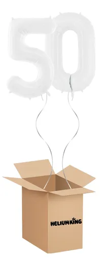 HeliumKing Balónový box - Narodeninové číslo 50 biely 86 cm