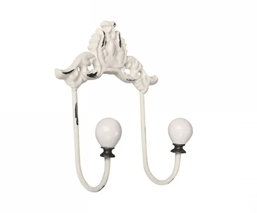 Béžový antik nástěnný věšák s porcelánovými knopkami - 12*6*12cm 64039319