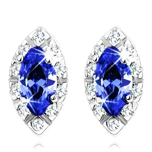 Náušnice ze stříbra 925, zrnko tmavě modré barvy s čirým obrysem