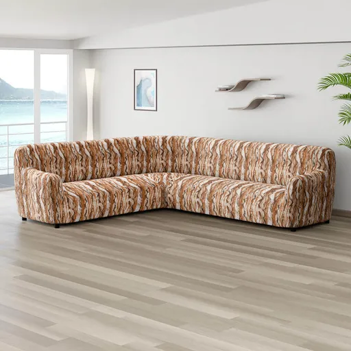 Bielastické potahy OCEANO NOVÉ cihlové rohová sedačka (š. 350 - 530 cm)