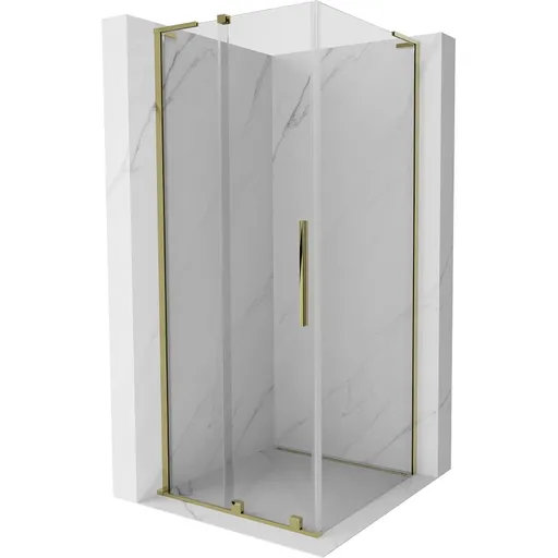 MEXEN/S Velar L sprchový kout, posuvné dveře 100 x 100, transparent, zlato 871-100-100-03-50