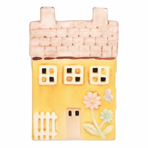Keramický domek s LED, 11 x 7 x 16 cm, jaro, žlutá