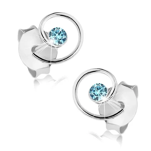 Puzetové náušnice, stříbro 925, lesklá spirála, světle modrý krystal Swarovski