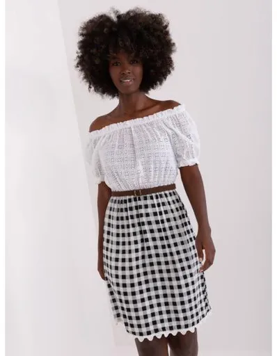 Dámské šaty s páskem puntíkované ELA ecru černé