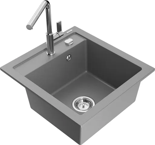 MEXEN/S Vito granitový dřez 1-miska včetně baterie Flora, šedá 6503-71-670401-00
