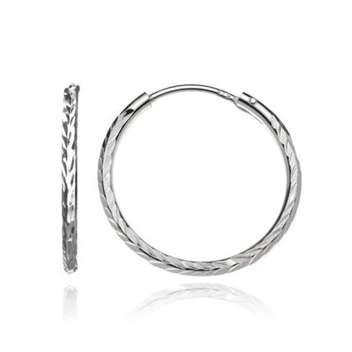 Stříbrné náušnice 925 - kruhy s gravírovanými lístky, 24 mm