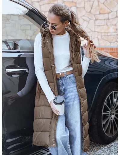 Dámská dlouhá prošívaná vesta, béžová