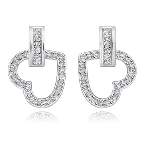 Náušnice ze stříbra 925 - obrys srdce s čirým zirkonem, očko se zirkonem