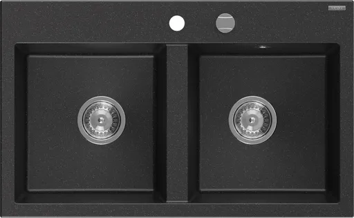 MEXEN Hektor granitový dřez 2-bowl 800 x 480 mm, černá/stříbrná metalik, sifon chrom 6521802000-73