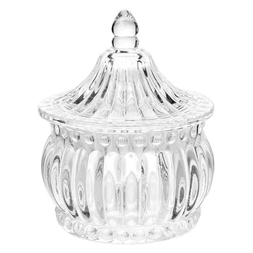 Skleněná úložná dóza na curovinky - Ø 8*10 cm Clayre & Eef