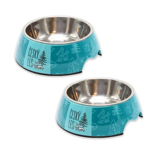 Akinu ČESKÝ LES Melaminová miska s nerez vložkou nebeská modrá M 2 x 800 ml