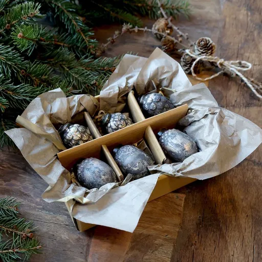 6ks mocca antik skleněná vánoční ozdoba šiška a žalud ChicAnt - Ø 3,5*5,5 cm Chic Antique