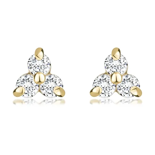 Náušnice ze žlutého zlata 585 - trojlístek z kulatých briliantů, puzetky