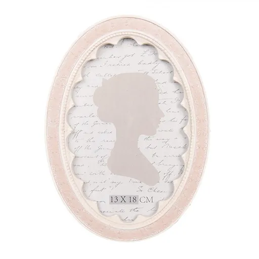 Patelově růžový oválný fotorámeček se zdobením - 15*2*20 cm / 13*18 cm Clayre & Eef