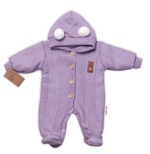 Baby Nellys Pletená kombinéza/overal LUX STAR s kožíškem - dvouvrstvá, fialová, vel. 74 vel.  74