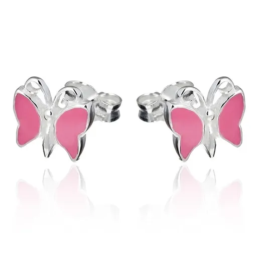 Stříbrné puzetky 925 - růžový motýlek