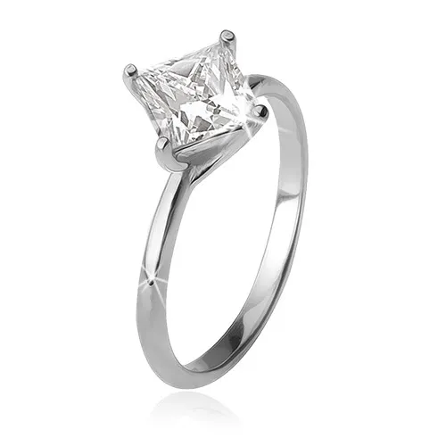 Prsten se čtvercovým zirkonem na zatočených tyčinkách, stříbro 925 - Velikost: 50