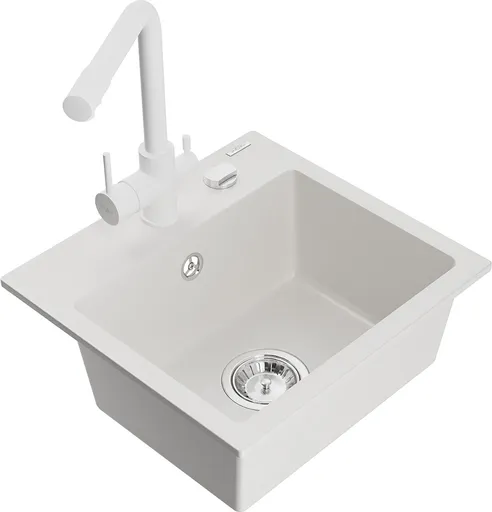 MEXEN/S Milo granitový dřez včetně baterie Duero, bílá 6505-20-671600-20