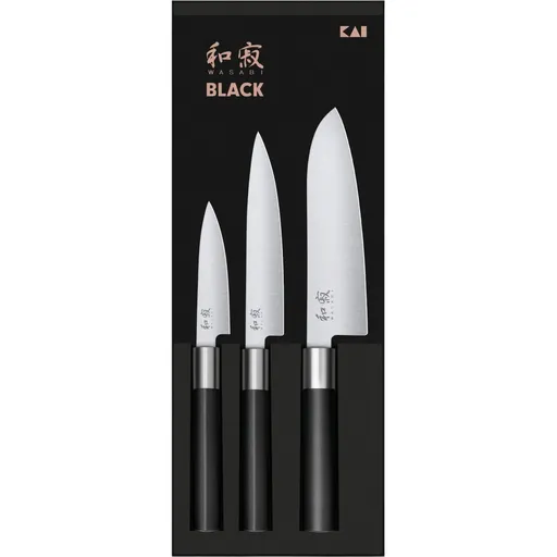 Kai Sada 3 nožů Wasabi Black – univerzální malý, univerzální velký a santoku