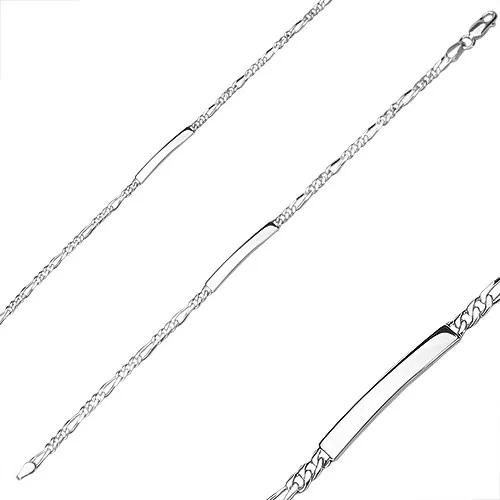 Stříbrný náramek 925 - lesklá známka, řetízek s motivem Figaro