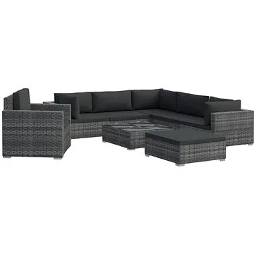 8dílná zahradní sedací souprava s poduškami polyratan šedá 46767 46767 (46767)