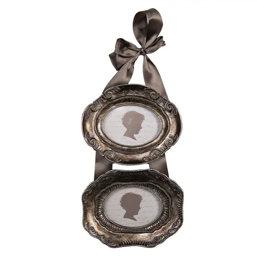 Stříbrný antik 2ks fotorámeček na zavěšení - 14*3*27 cm / 9*7 cm Clayre & Eef