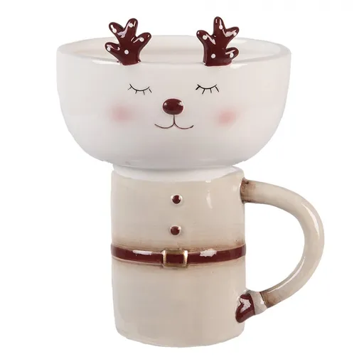 Keramický hrnek s mističkou jelen ChrisMs - 12*12*18 cm / 250 ml / 250 ml 6CE2255