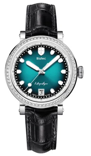 Biatec Magnifique 01 - Černý kožený řemínek se vzorem aligátora