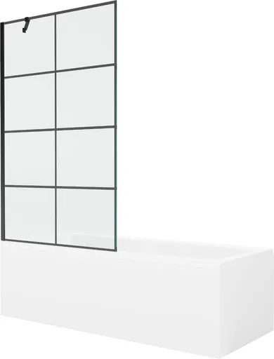 MEXEN/S Cubik obdélníková vana 160 x 70 cm s panelem + vanová zástěna 100, černá vzor 550316070X9510007077