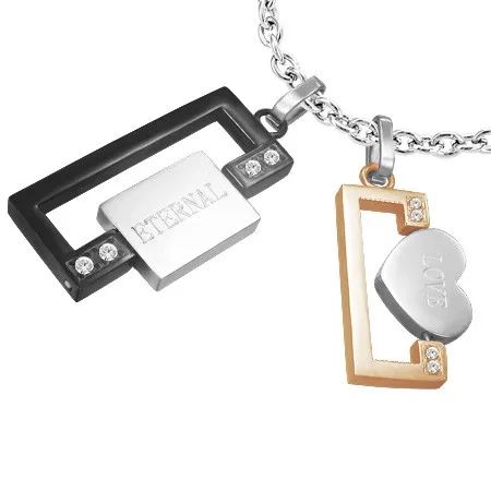 Přívěsek z oceli pro dva - obdélníky, srdce, známka