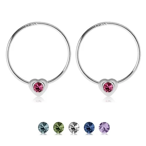 Kruhové náušnice ze stříbra 925, srdíčko s barevným zirkonkem - Barva: Čirá