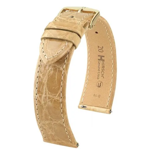 Řemínek Hirsch Genuine Croco - béžový, lesk - 12 mm - M – Střední délka - 10 mm - Rose Gold