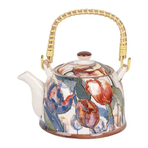 Krémová konvička s tulipány a se sítkem - 18*14*12 cm / 800 ml 6CETE0179