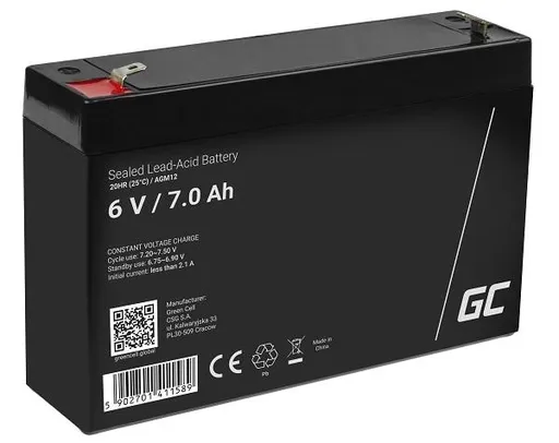 Green Cell AGM VRLA 6V 7Ah maintenance-free battery for the alarm system, cash register, toys