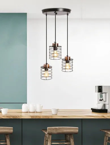 Stropní závěsná lampa černá deska 3xE27 Globe