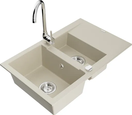 MEXEN/S Gaspar granitový dřez 1.5 s odkapávačem včetně baterie Telma, béžová 6507-69-670200-00