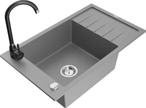 MEXEN/S Elias granitový dřez s odkapávačem včetně baterie Telma, šedá 6511-71-670200-70